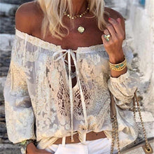 Load image into Gallery viewer, Bohemian Printed Sexy Word Collar Ruffled Long-Sleeved T-Shirts