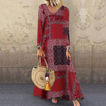 Load image into Gallery viewer, Long-Sleeved Printing Loose Waist Split-Joint Dress