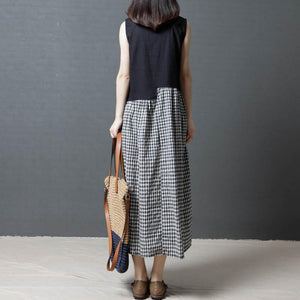 Casual Check Round Neck Sleeveless Splicing Dress