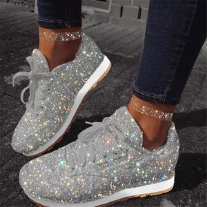 Women's Solid Color Sequined Sneakers