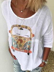 Casual Printed Round Neck Short Sleeve Shirt