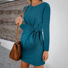 Load image into Gallery viewer, Maternity Fashion Round Neck Pure Colour Belted Dress