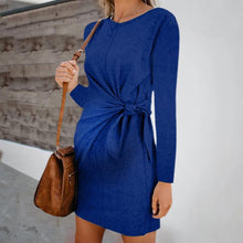 Load image into Gallery viewer, Maternity Fashion Round Neck Pure Colour Belted Dress