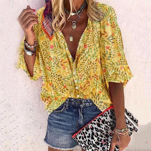 Fashion V-Neck Printed Long-Sleeved Shirts