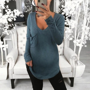 Maternity Casual Deep V-Neck Long Sleeve Plain Loose T-Shirt