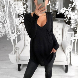 Maternity Casual Deep V-Neck Long Sleeve Plain Loose T-Shirt