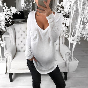 Maternity Casual Deep V-Neck Long Sleeve Plain Loose T-Shirt