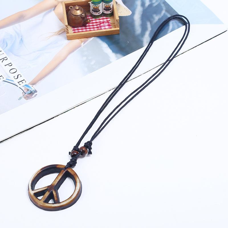 Men's Vintage Hand-Knitted Resin Peace Sign Necklace