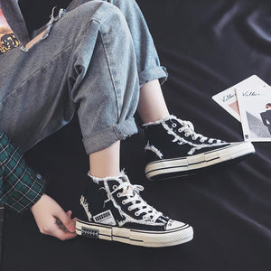 Women's Casual Fashion Solid Color Canvas High-Top Sneakers