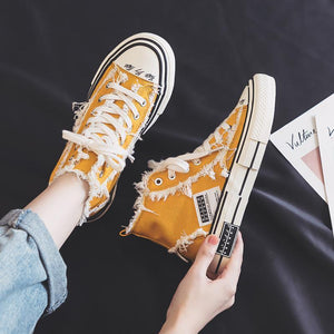 Women's Casual Fashion Solid Color Canvas High-Top Sneakers