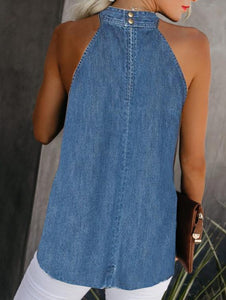 Casual Lace-Up Denim Vest Shirt