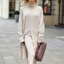 Load image into Gallery viewer, Casual Solid Color High Collar Long Sleeve Split Long Sweater