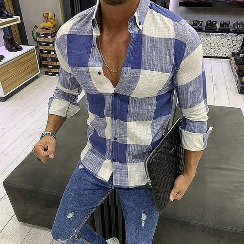 Casual Basic Section Check Slim Fit Shirt