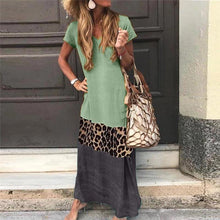 Load image into Gallery viewer, V Neck Short Sleeve Ankle-Length Leopard Print Color Matching Casual Dress