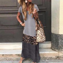 Load image into Gallery viewer, V Neck Short Sleeve Ankle-Length Leopard Print Color Matching Casual Dress