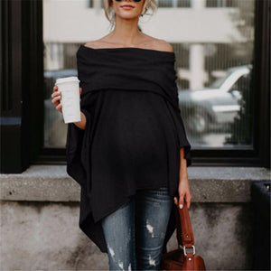 Maternity Loose Off Shoulder Irregular Hem Strapless Shirt