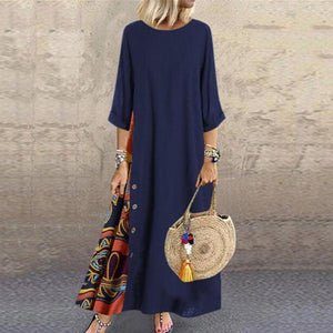 Casual Round Neck Button Bracelet Sleeve Splicing Dress