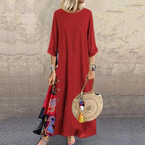 Casual Round Neck Button Bracelet Sleeve Splicing Dress