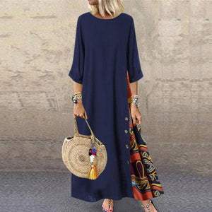 Casual Round Neck Button Bracelet Sleeve Splicing Dress