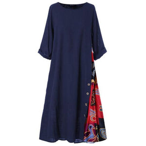 Casual Round Neck Button Bracelet Sleeve Splicing Dress