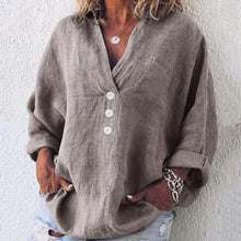 Load image into Gallery viewer, Casual V Neck Cotton Linen Button Pure Colour Thickening Shirt