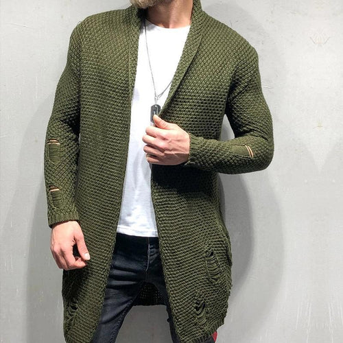 Fashion Green Fruit Collar Men's Long Cardigan Sweaters