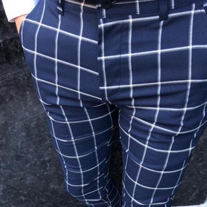 Fashion Men's High-Waisted Plaid Casual Pants