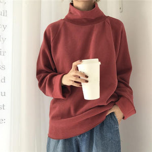 Casual High Collar Solid Color Raglan Sleeve Long Sleeve Sweater