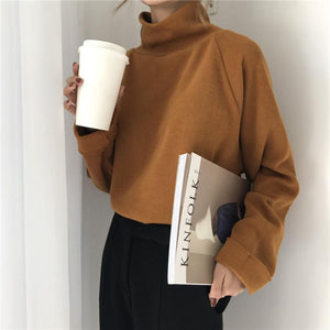 Casual High Collar Solid Color Raglan Sleeve Long Sleeve Sweater