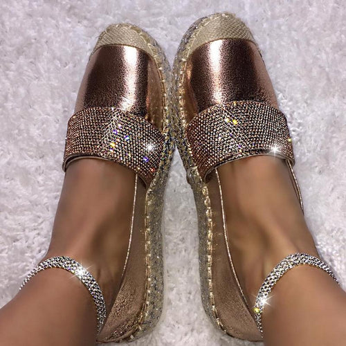 Women's Fashion Solid Color Rhinestone Buckle Stitching Flat Shoes