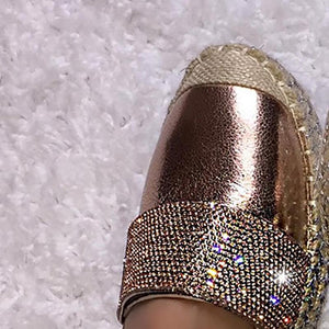 Women's Fashion Solid Color Rhinestone Buckle Stitching Flat Shoes