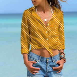 Casual Turndown Collar Long Sleeve Polka Dot Blouse