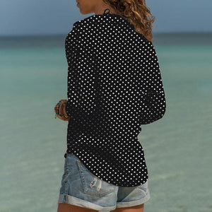 Casual Turndown Collar Long Sleeve Polka Dot Blouse