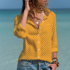 Casual Turndown Collar Long Sleeve Polka Dot Blouse