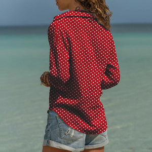 Casual Turndown Collar Long Sleeve Polka Dot Blouse