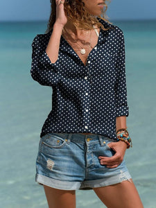 Casual Turndown Collar Long Sleeve Polka Dot Blouse