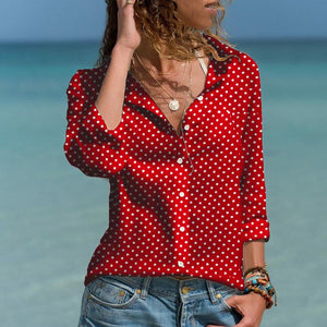 Casual Turndown Collar Long Sleeve Polka Dot Blouse