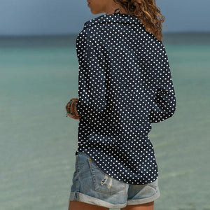 Casual Turndown Collar Long Sleeve Polka Dot Blouse