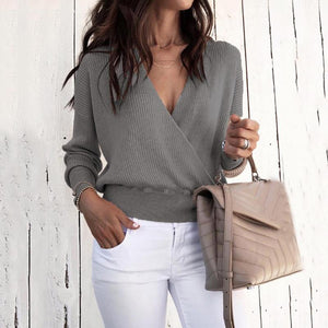 Women's Commuting V-Neck Pure Color Shoulder Sleeve Sweater