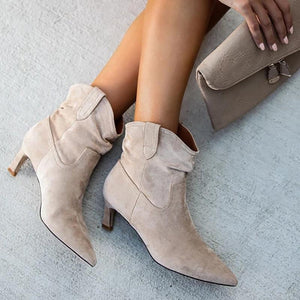 Women's Fashion Temperament Pure Color Suede Ankle Boots