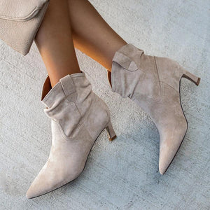 Women's Fashion Temperament Pure Color Suede Ankle Boots