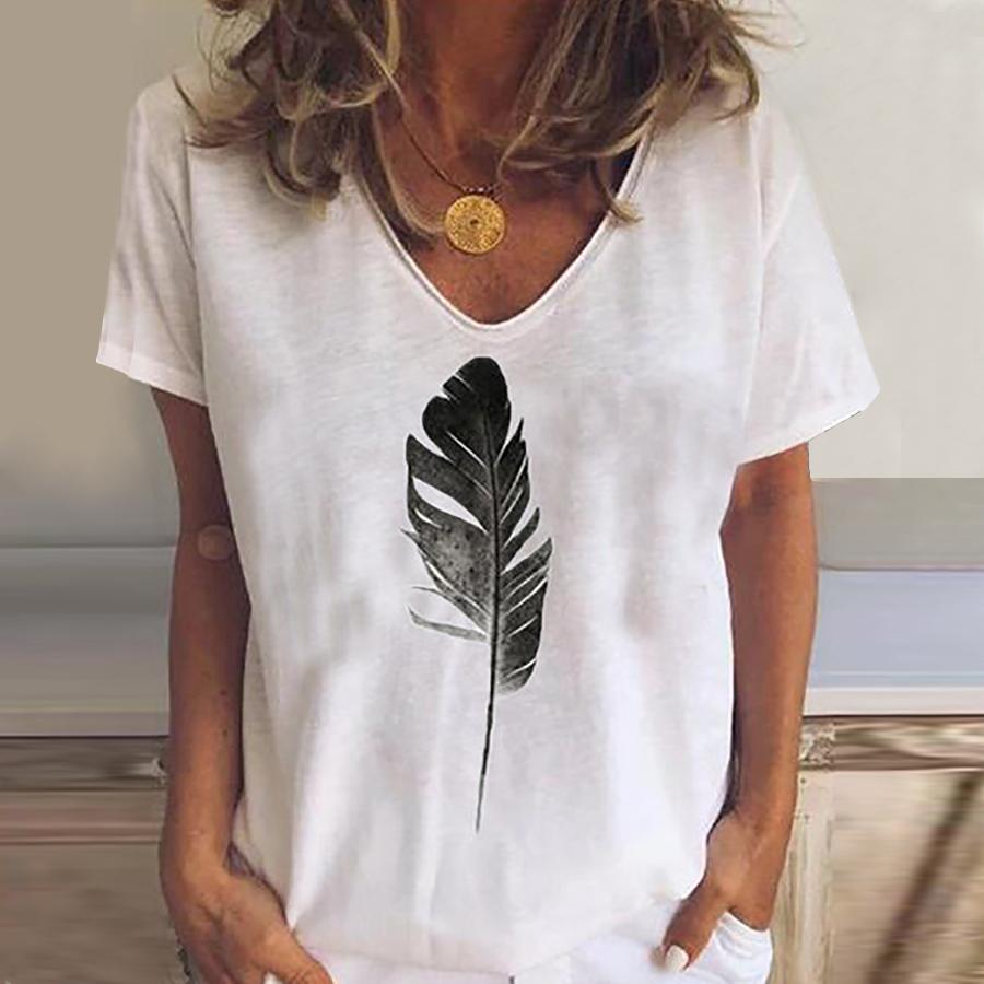 Casual Round Neck Short Sleeve Printed Colour Loose T-Shirt