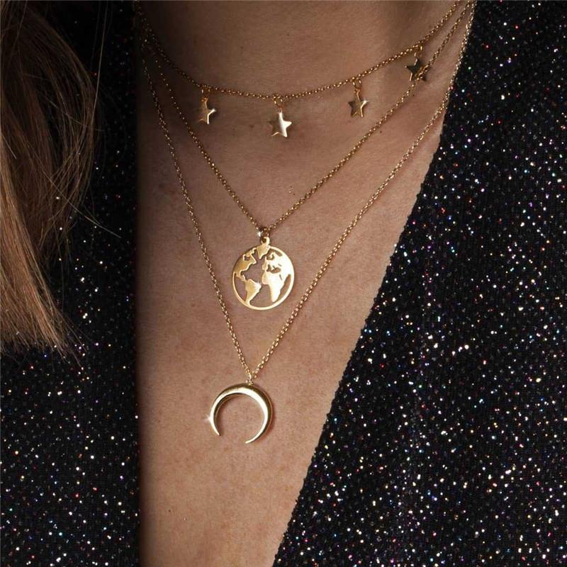 Collar de múltiples capas con forma de estrella de luna de estilo euramericano