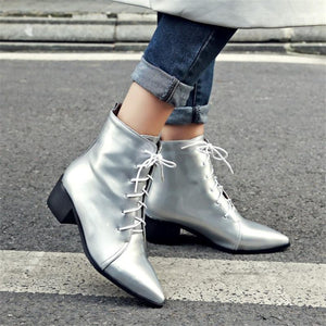 Contracted Lace-Up Pointed Toes Kitten Heels Ankle Boots