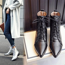 Load image into Gallery viewer, Contracted Lace-Up Pointed Toes Kitten Heels Ankle Boots