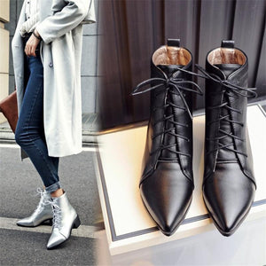 Contracted Lace-Up Pointed Toes Kitten Heels Ankle Boots