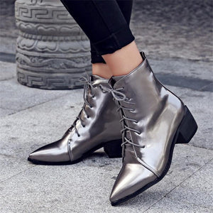 Contracted Lace-Up Pointed Toes Kitten Heels Ankle Boots