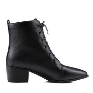 Contracted Lace-Up Pointed Toes Kitten Heels Ankle Boots