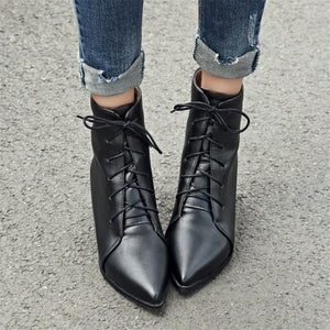 Contracted Lace-Up Pointed Toes Kitten Heels Ankle Boots