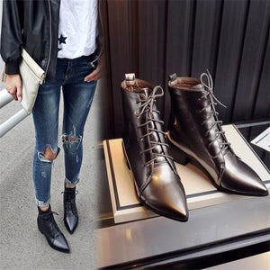 Contracted Lace-Up Pointed Toes Kitten Heels Ankle Boots